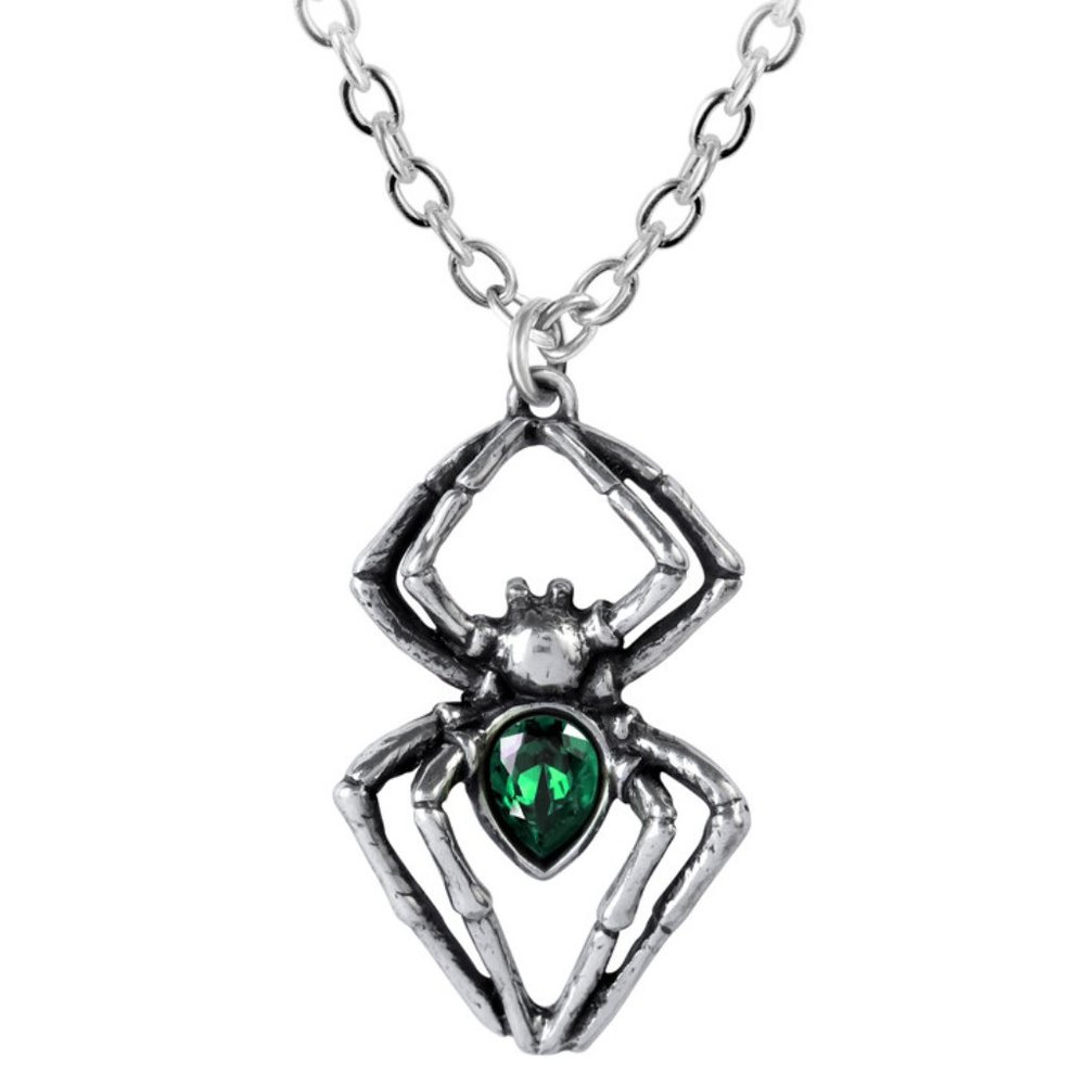 Alchemy Gothic Emerald Color Crystal Spiderling Pendant Necklace NWT